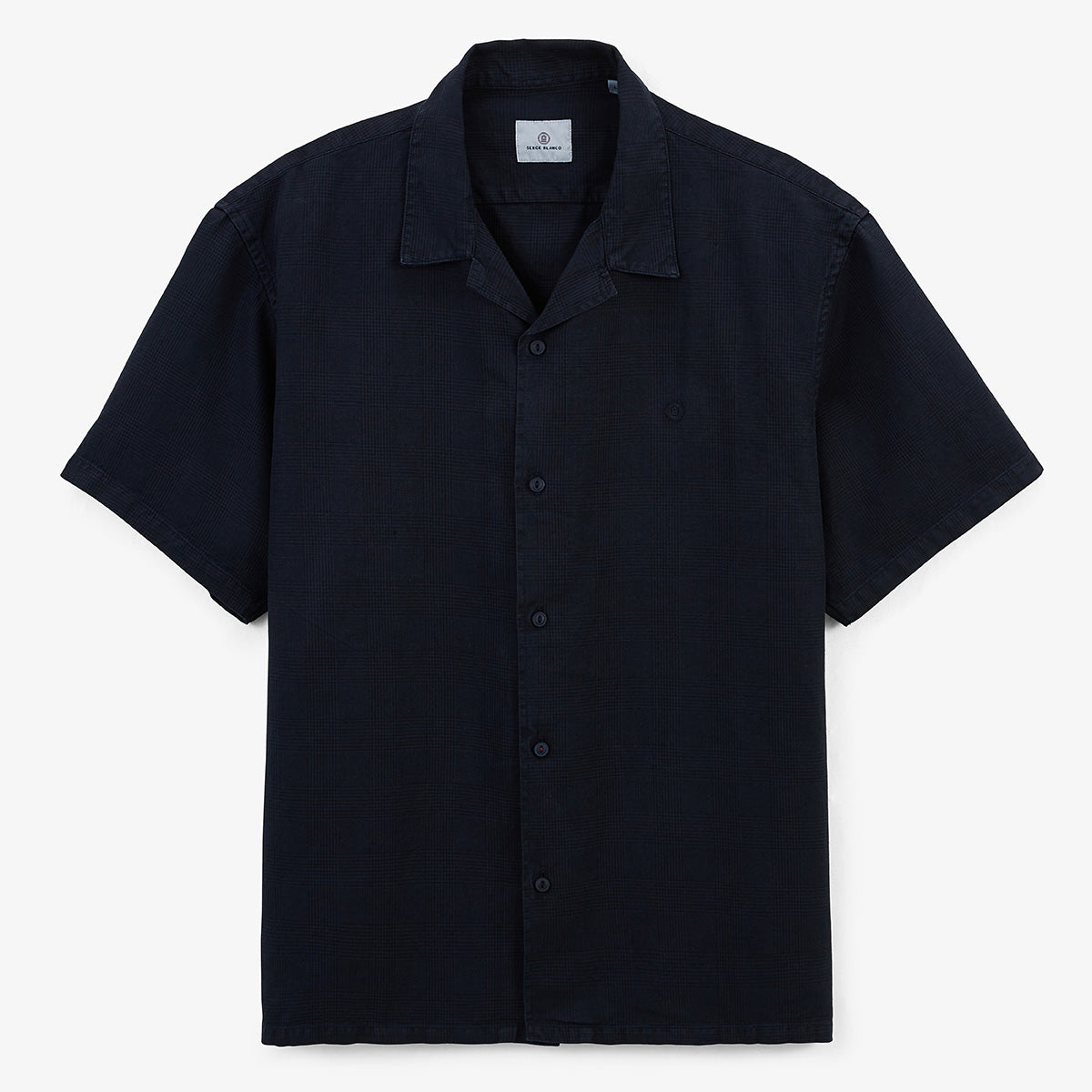 Kurzarmhemd „Caracas“ aus marineblauer Baumwolle und Leinen für Herren von SERGE BLANCO