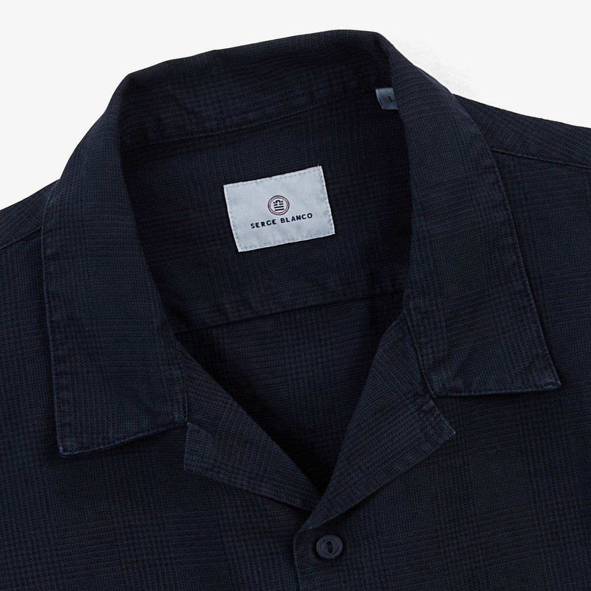 Kurzarmhemd „Caracas“ aus marineblauer Baumwolle und Leinen für Herren von SERGE BLANCO