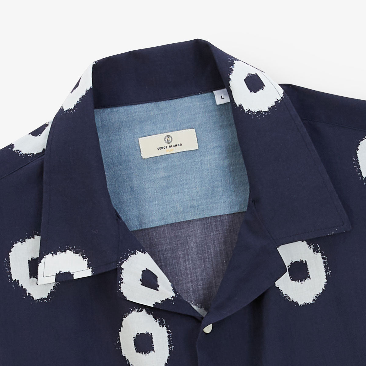 Camicia a maniche corte in cotone stampato Nippon blu navy da uomo SERGE BLANCO