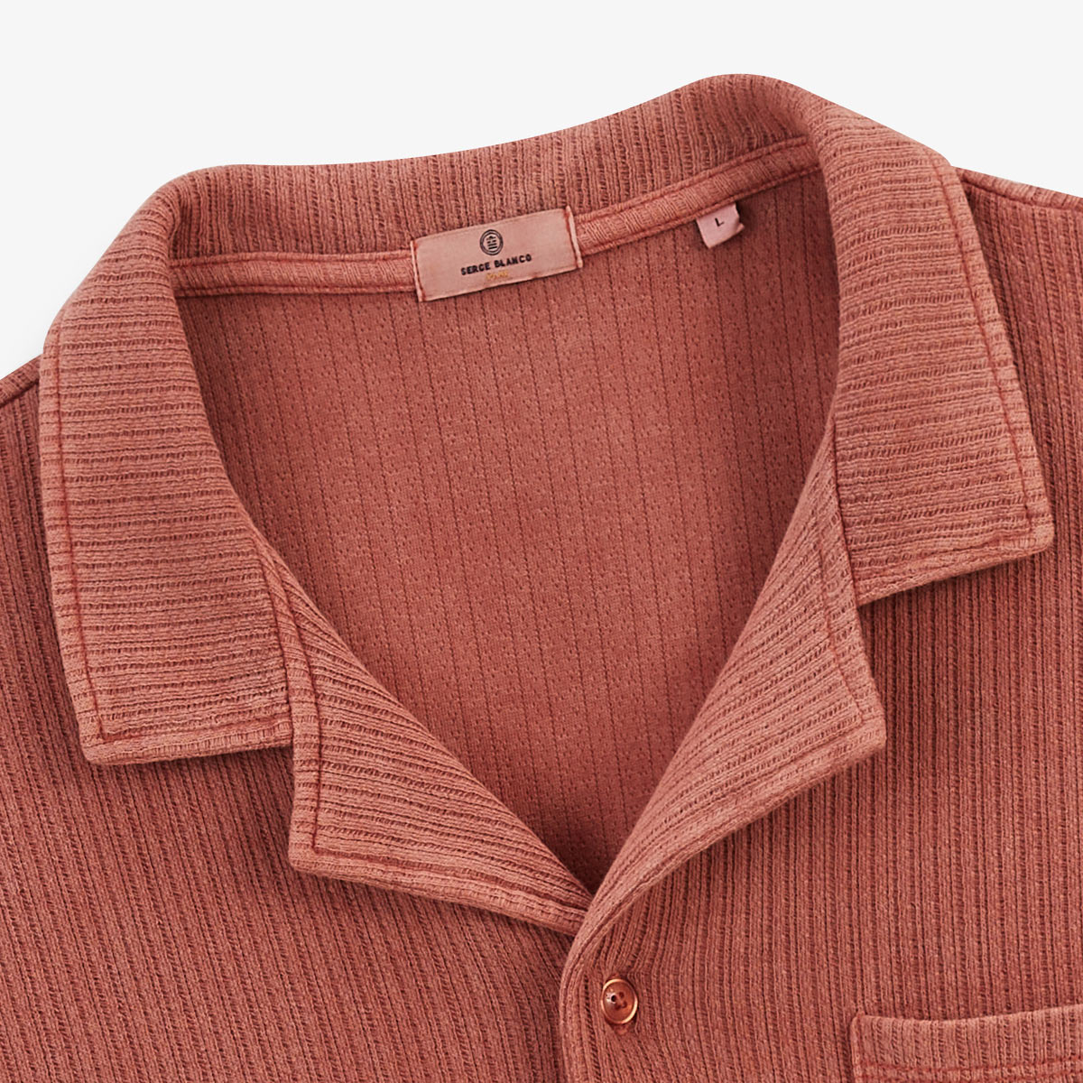 Kurzarmhemd aus rostorangefarbenem Jacquard-Baumwollstoff HOMME SERGE BLANCO