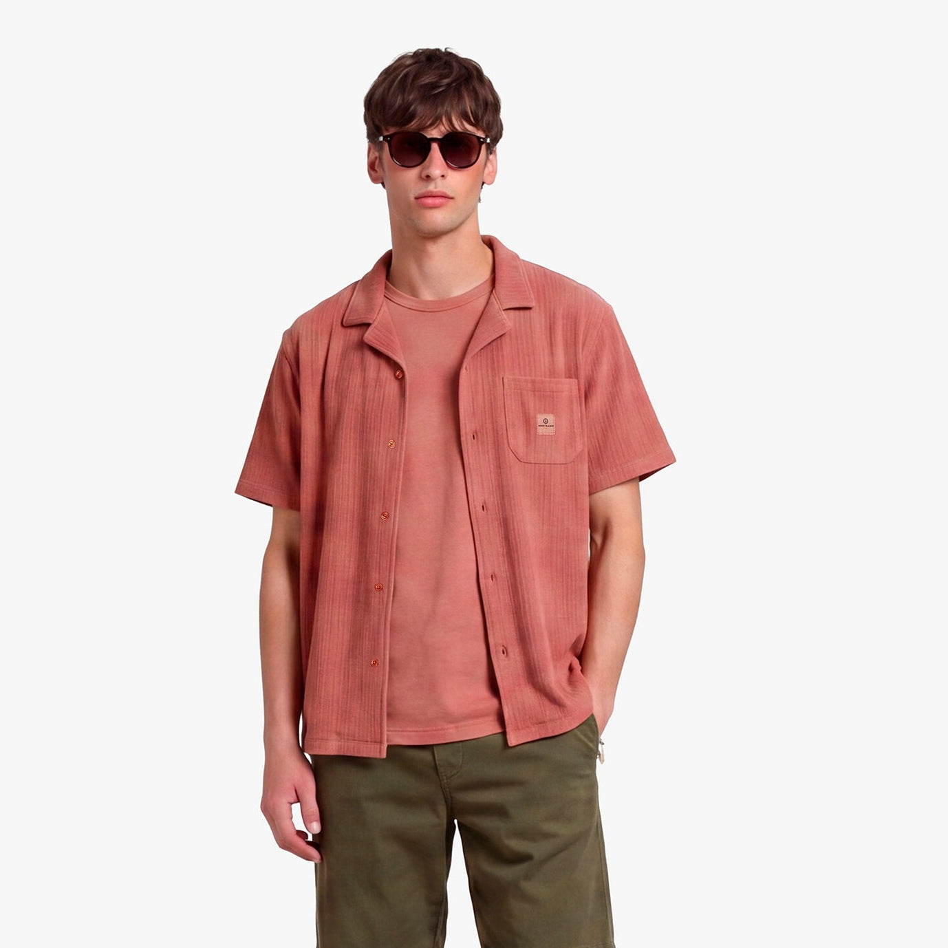 Camicia a maniche corte in cotone jacquard color ruggine