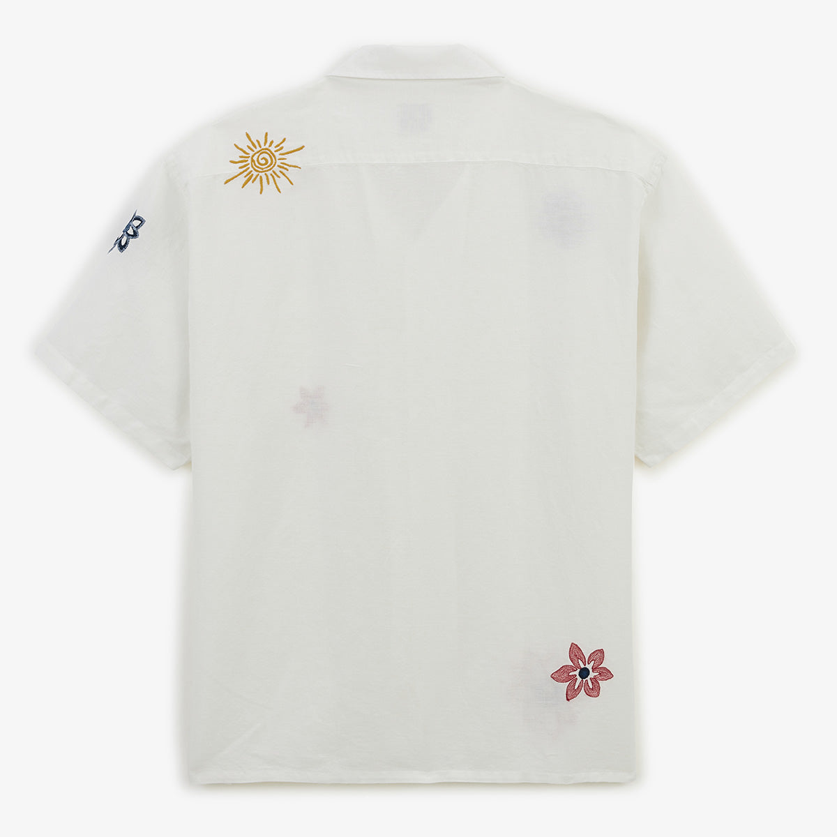 Camisa de manga corta con flores bordadas, de lino y algodón, blanca, para hombre, de SERGE BLANCO