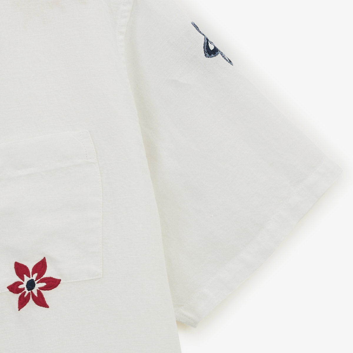 Camisa de manga corta con flores bordadas, de lino y algodón, blanca, para hombre, de SERGE BLANCO