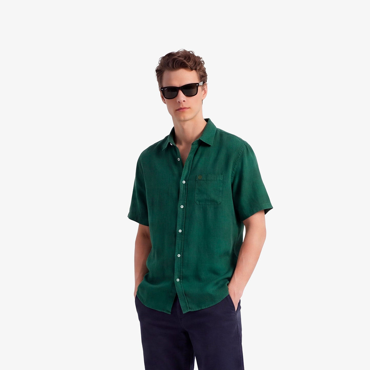 Effen katoenen shirt met korte mouwen in olijfgroen