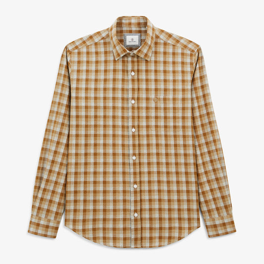 Chemise manches longue en coton à carreaux beige Charles Homme SERGE BLANCO