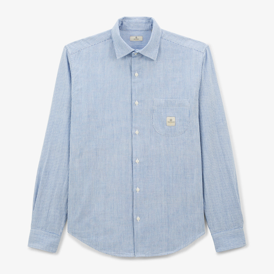 Léine Fhada Stríocach Charles d'Fhir i gCadás Gorm Spéir le Póca Cófra ó Serge Blanco