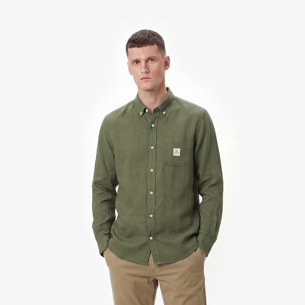 Chemise Manches Longues Avec Poche Poitrine Vert Olive Homme SERGE BLANCO
