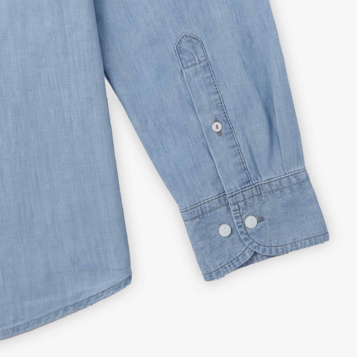 Herenhemd met lange mouwen, geborduurd, van katoen chambray SERGE BLANCO