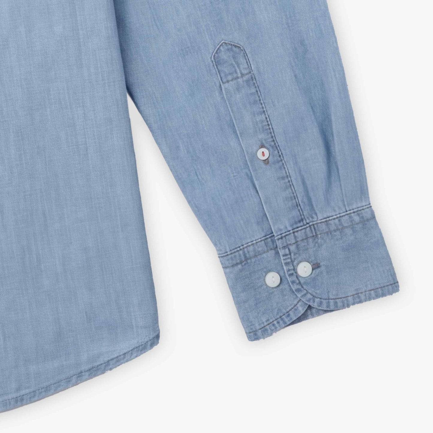 Herenhemd met lange mouwen, geborduurd, van katoen chambray SERGE BLANCO