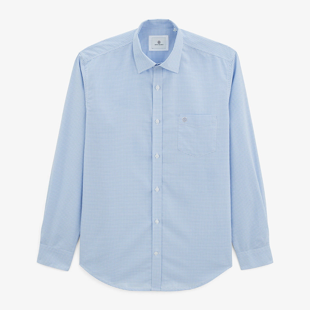 Chemise manches longues à carreaux vichy en coton bleue homme serge blanco