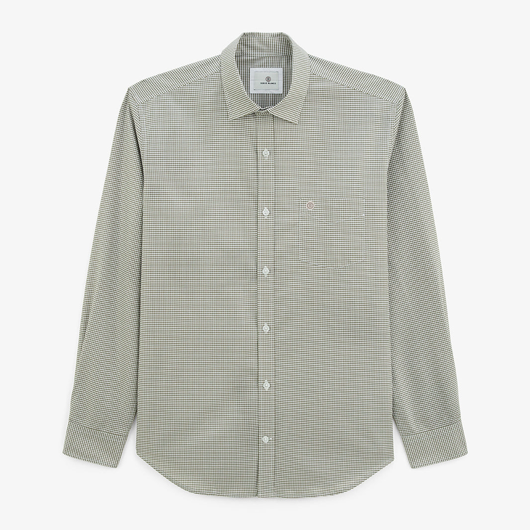 Chemise manches longues à carreaux vichy en coton vert teck homme serge blanco