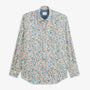 Chemise manches longues en coton à imprimé fleuri bleu, vue de face.