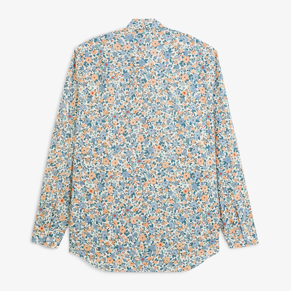 Chemise manches longues en coton à imprimé fleuri bleu, vue de dos.