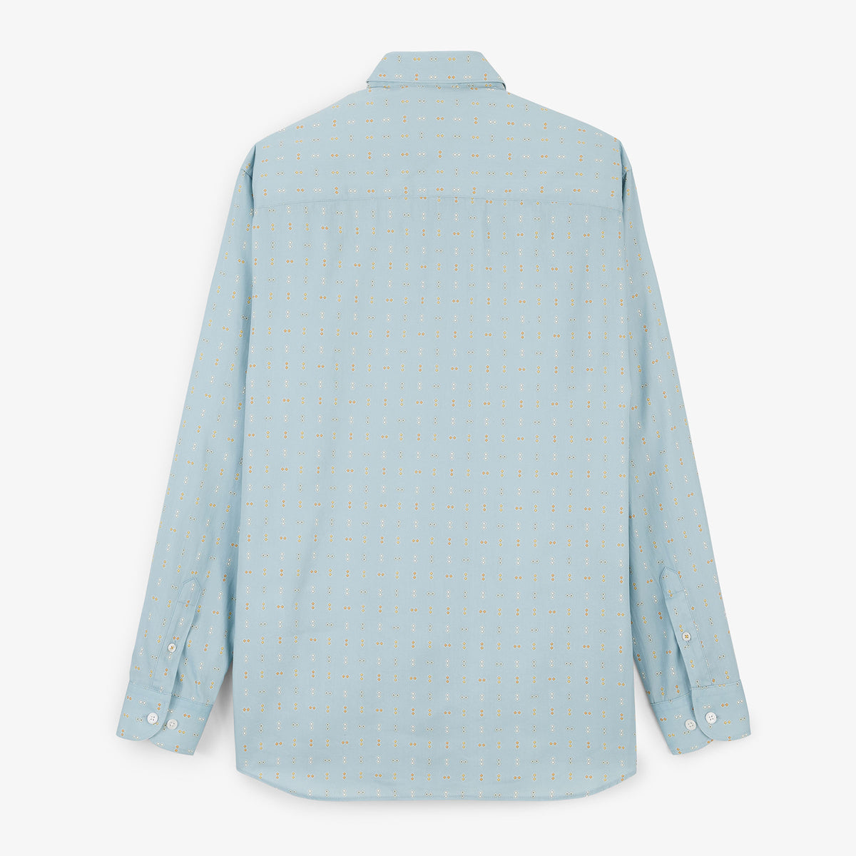 Chemise manches longues bleu clair à motif losanges, vue de dos.