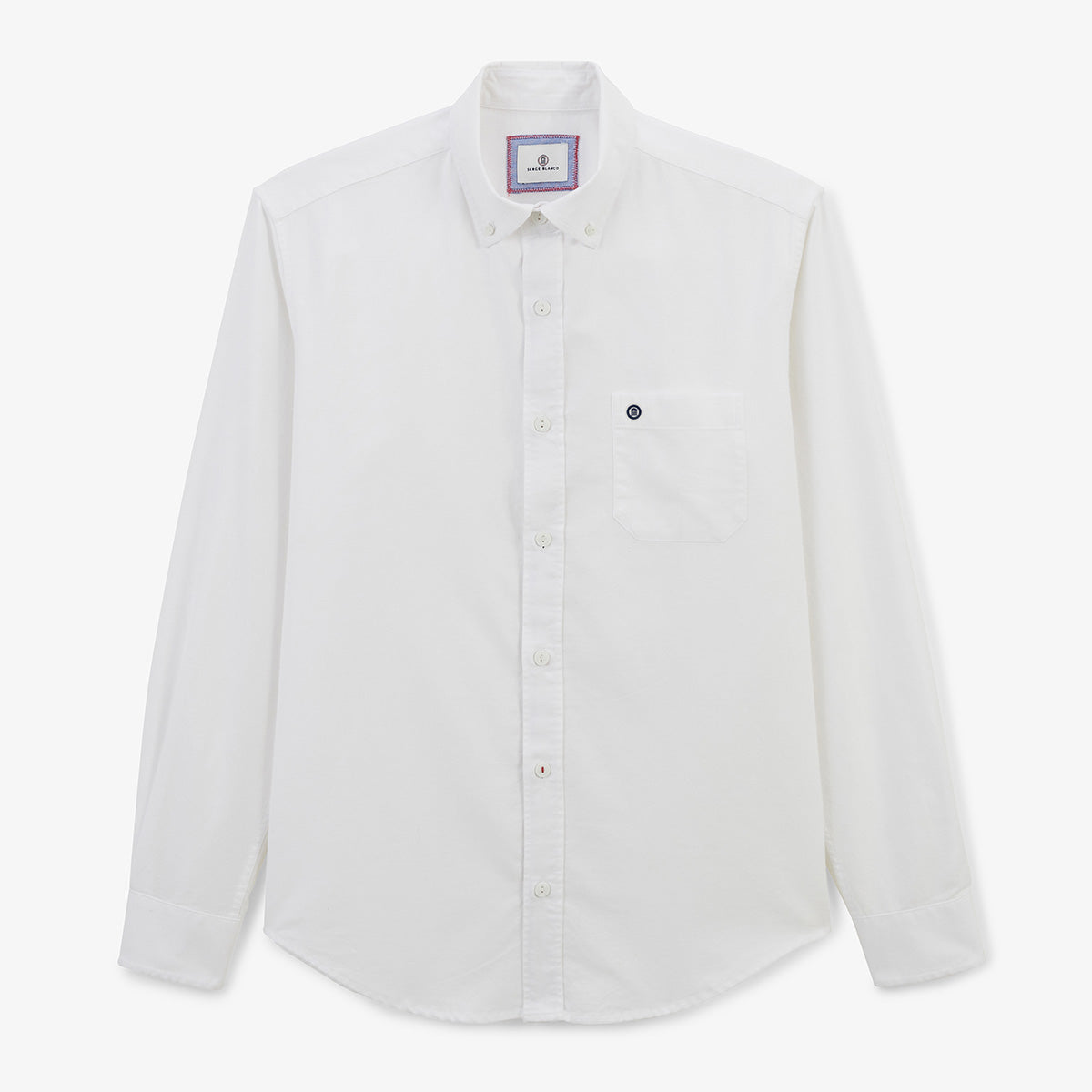 Chemise manches longues en coton oxford blanche ganse tricolore HOMME SERGE BLANCO