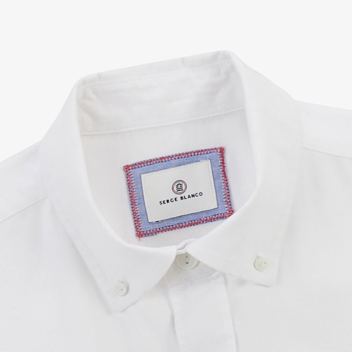 Chemise manches longues en coton oxford blanche ganse tricolore HOMME SERGE BLANCO