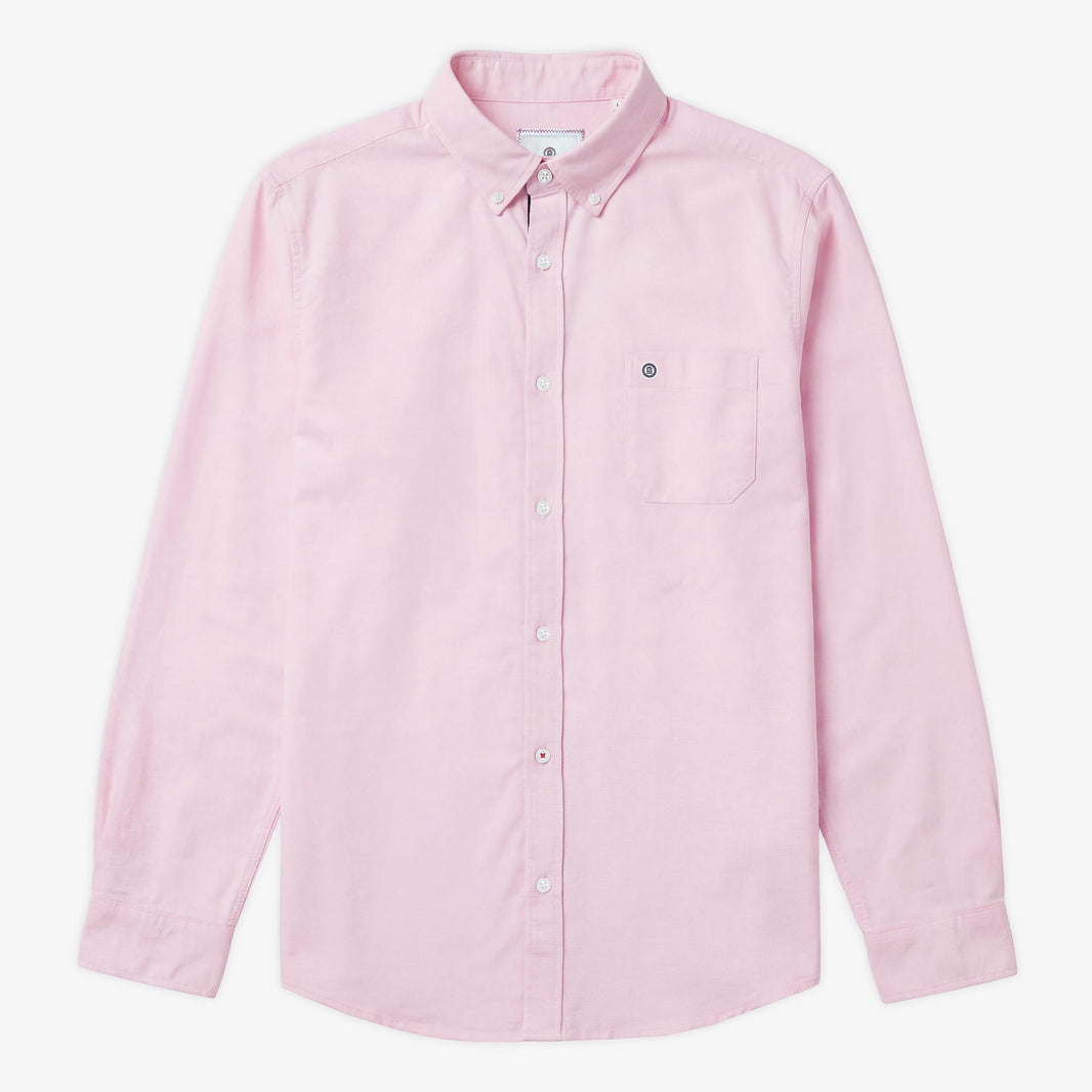 Camicia da uomo a maniche lunghe in cotone Oxford rosa con bordino bicolore SERGE BLANCO