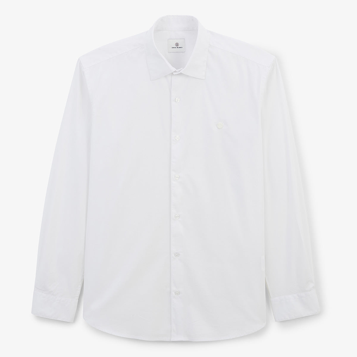 Wit effen stretchkatoenen overhemd met lange mouwen HEREN SERGE BLANCO