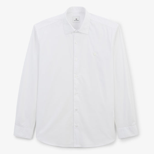 Wit effen stretchkatoenen overhemd met lange mouwen HEREN SERGE BLANCO