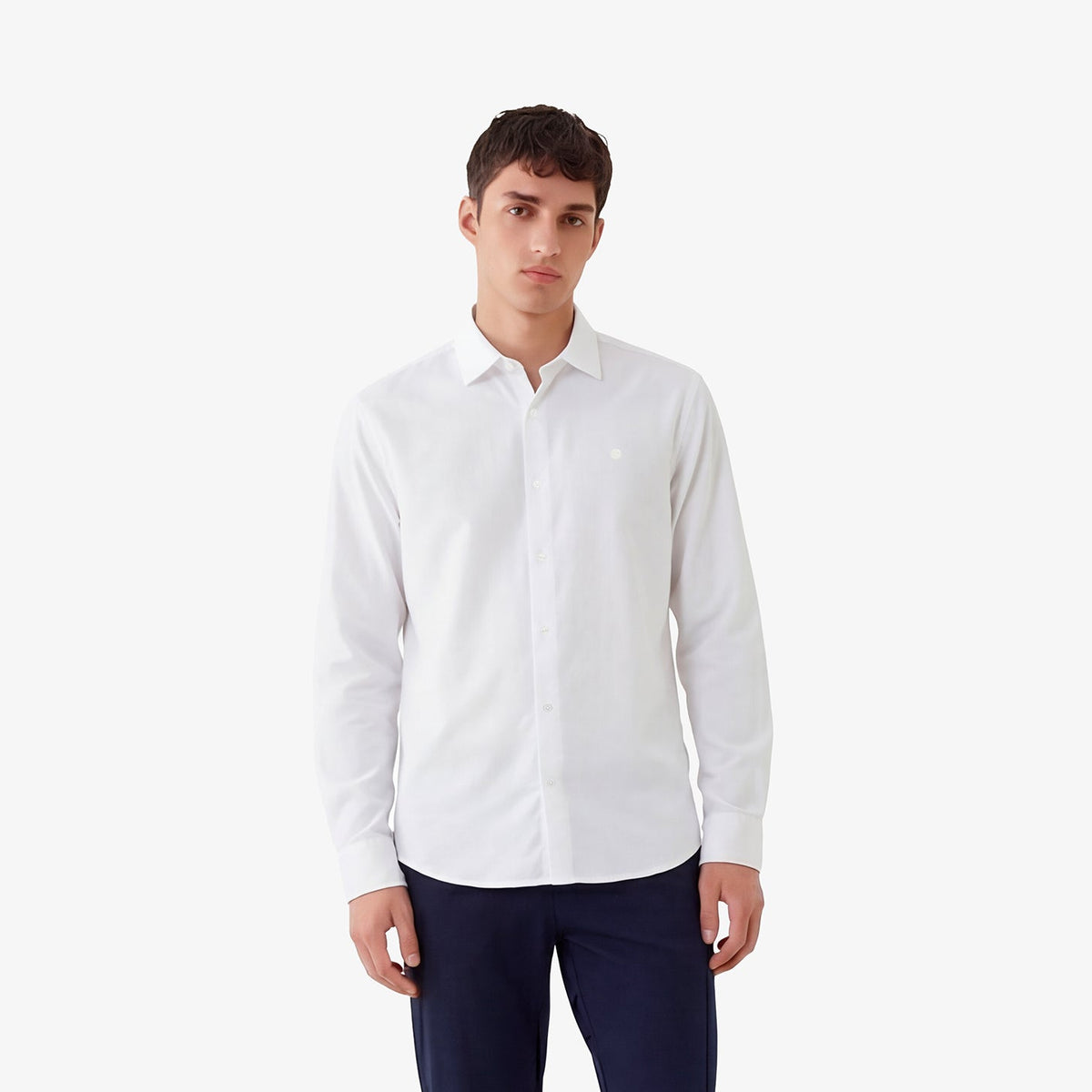 Chemise manches longues en coton stretch unie blanche