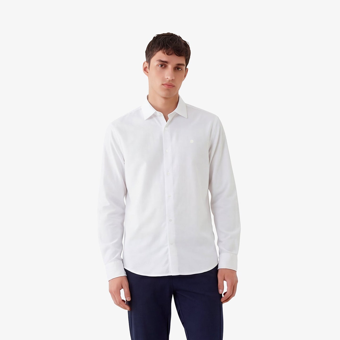 Chemise manches longues en coton stretch unie blanche