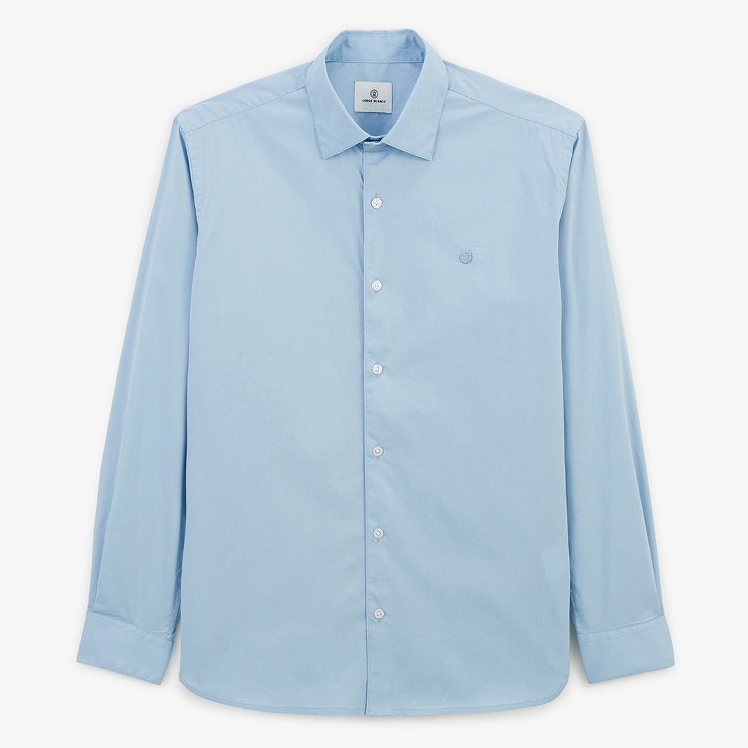Camicia a maniche lunghe in cotone elasticizzato tinta unita azzurro cielo UOMO SERGE BLANCO