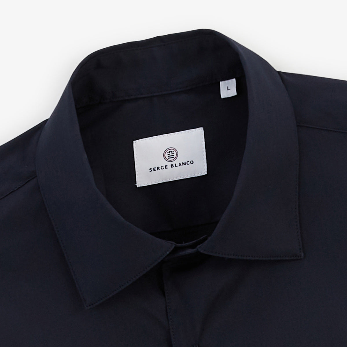 Langemouwen overhemd van effen marineblauw stretchkatoen HEREN SERGE BLANCO