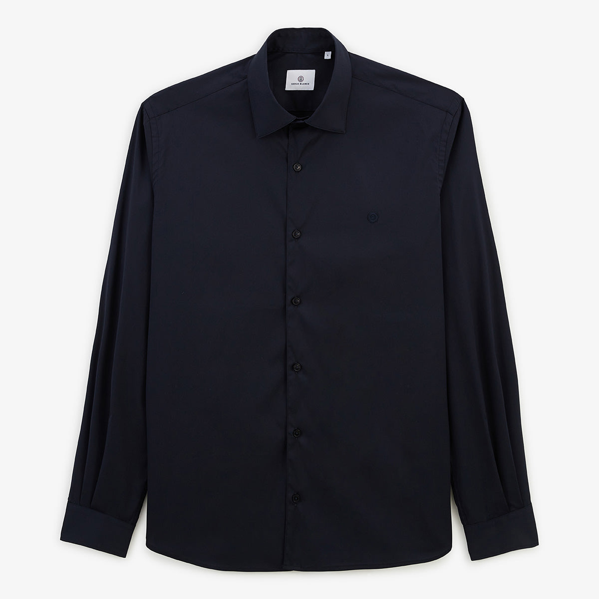 Chemise manches longues en coton stretch unie bleu marine HOMME SERGE BLANCO