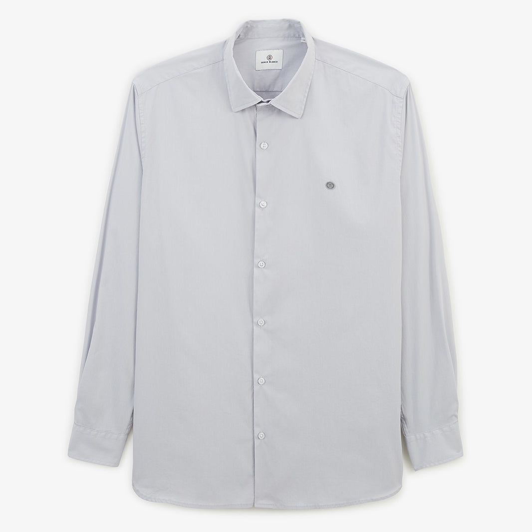 Lange mouwen shirt van stretchkatoen, effen parelgrijs HEREN SERGE BLANCO