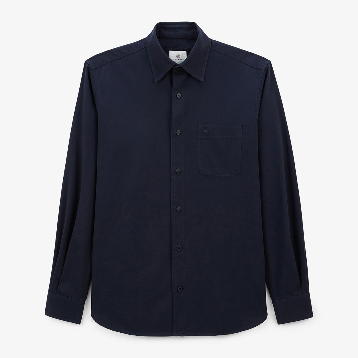 Chemise Manches Longues En Coton Unie Bleu Dark Navy Charles Homme SERGE BLANCO