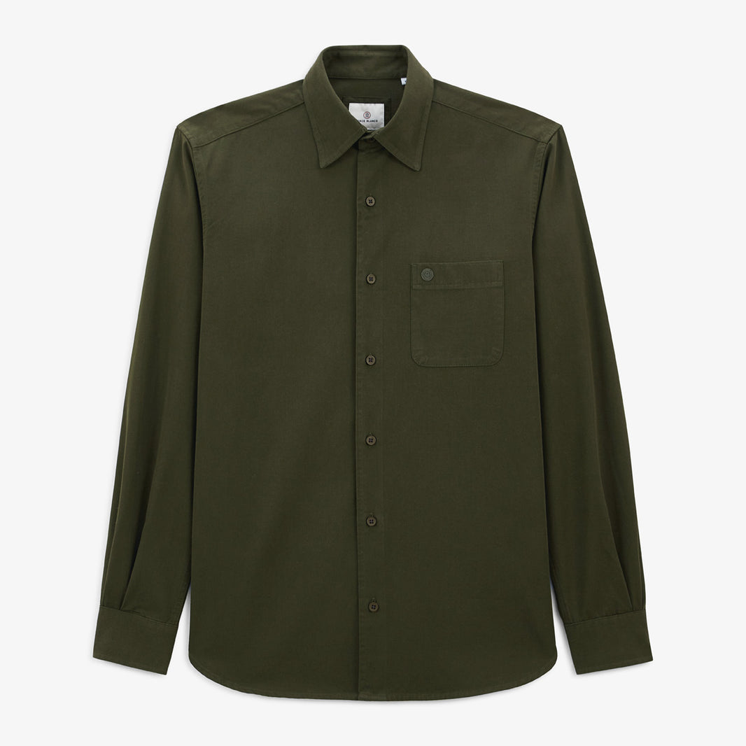 Chemise Manches Longues En Coton Unie Vert Militaire Charles Homme SERGE BLANCO
