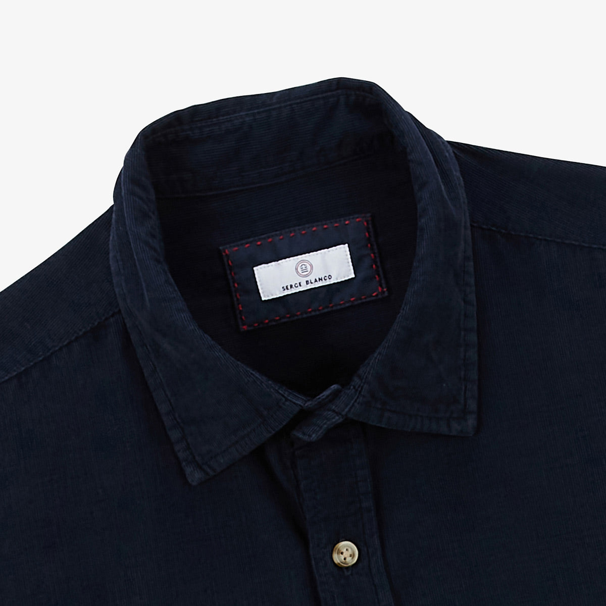 Chemise manches longues en coton velours bleu dark navy Charles Homme SERGE BLANCO