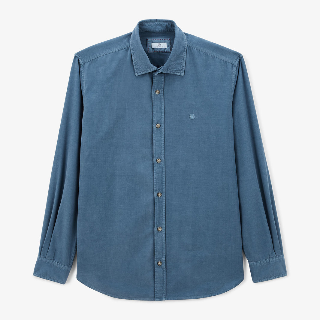 Langärmliges Hemd aus blauem Baumwollsamt von Charles Homme SERGE BLANCO