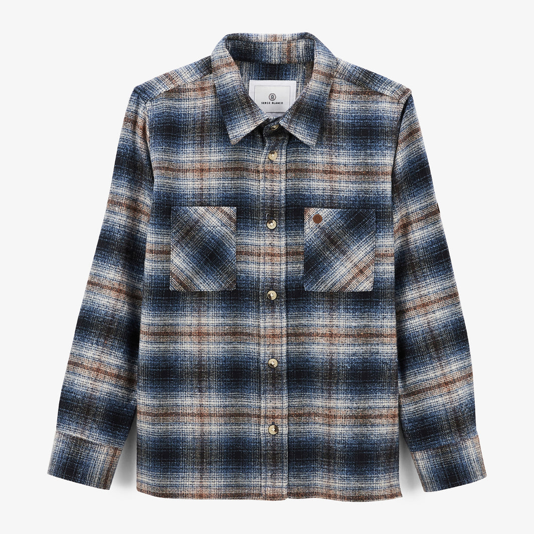 Clovis Blue Brushed Flannel Long Sleeve Shirt with Double Chest Pocket Junior SERGE BLANCO