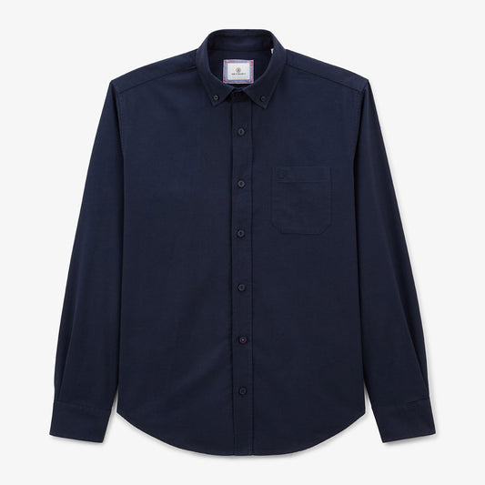 Chemise manches longues unie en coton Oxford bleu dark navy Charles Homme SERGE BLANCO
