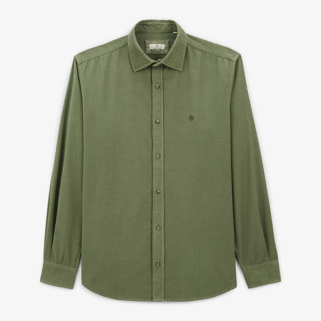 Chemise manches longues unie en coton velours vert militaire Charles Homme SERGE BLANCO