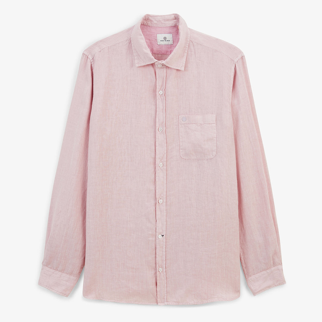 Effen roze linnen overhemd met lange mouwen voor heren SERGE BLANCO
