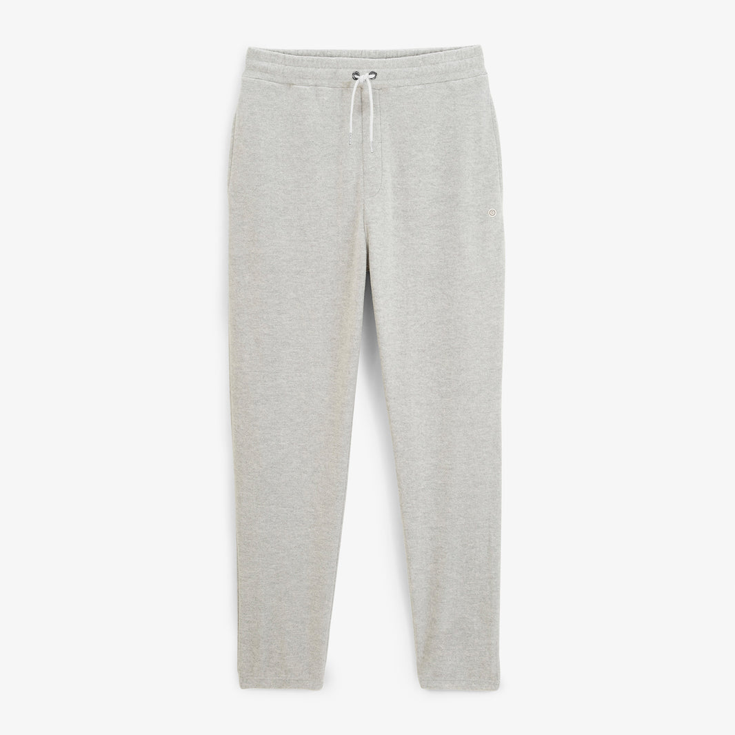Jogging Paolo en coton gris chiné à taille élastiquée, vue de face.