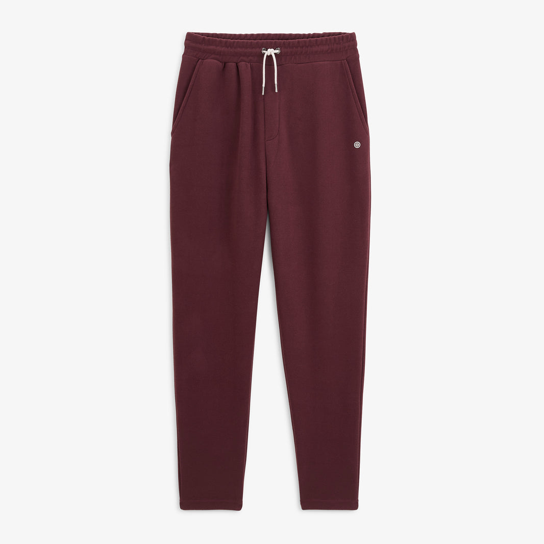 Jogging Paolo rouge vigne à taille élastiquée et cordon blanc, vue de face.