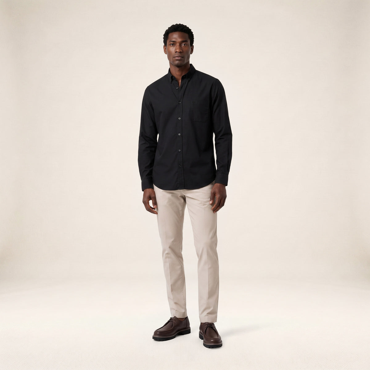 Chemise manches longues popeline de coton noir