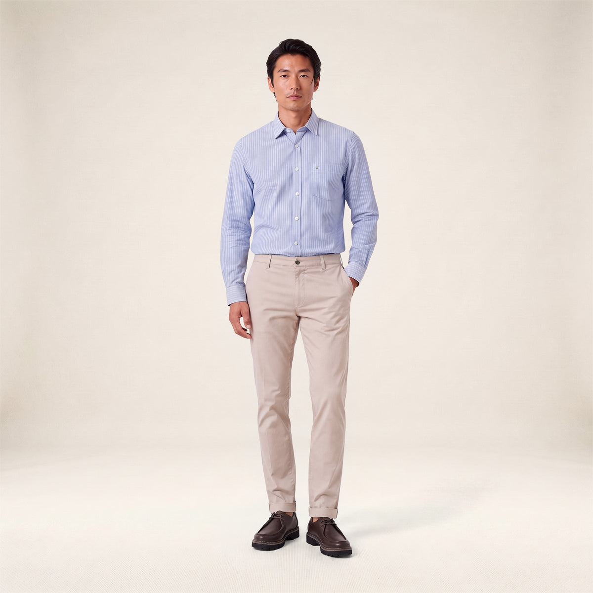 Chemise manches longues coton rayures bleue