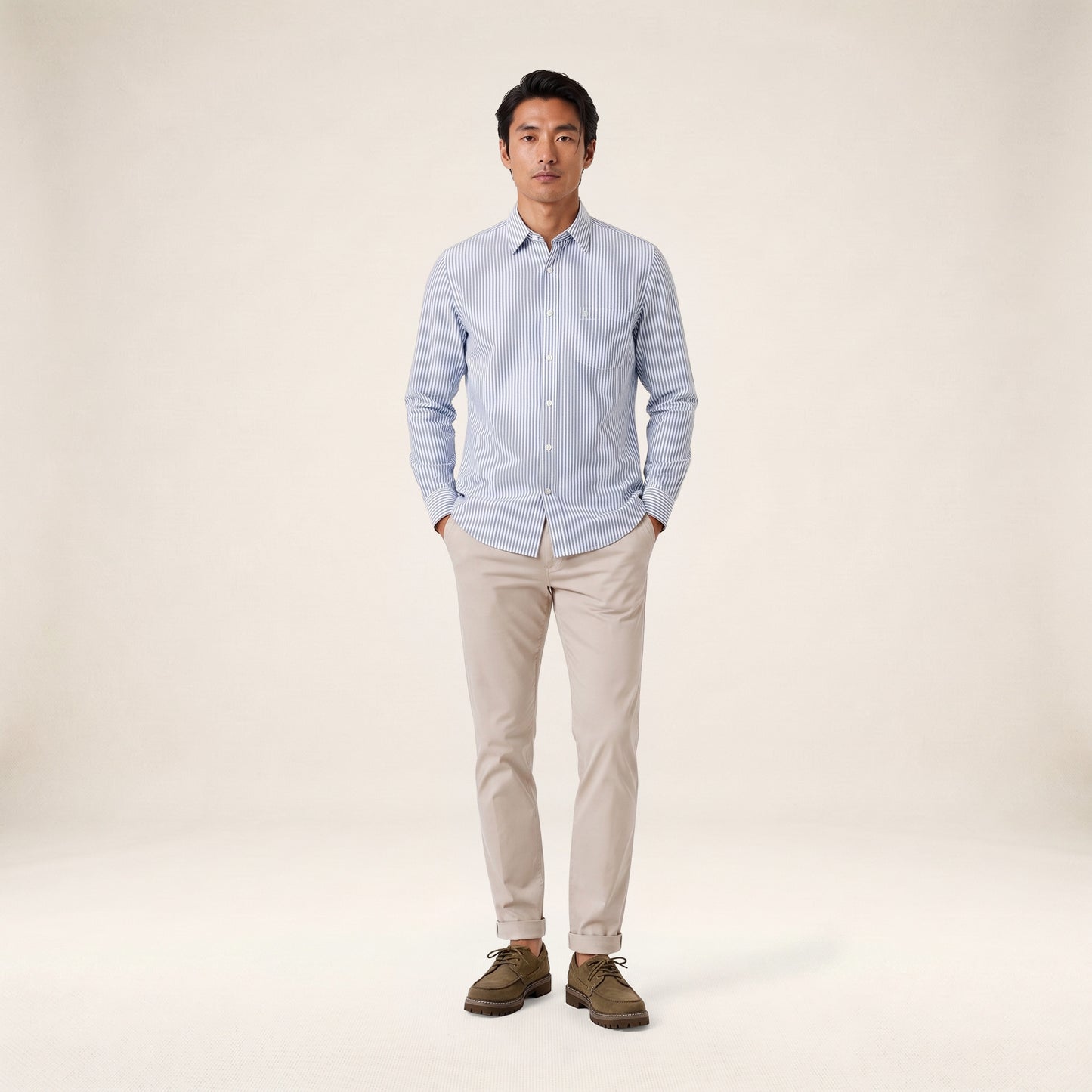 Chemise manches longues rayée en coton bleu