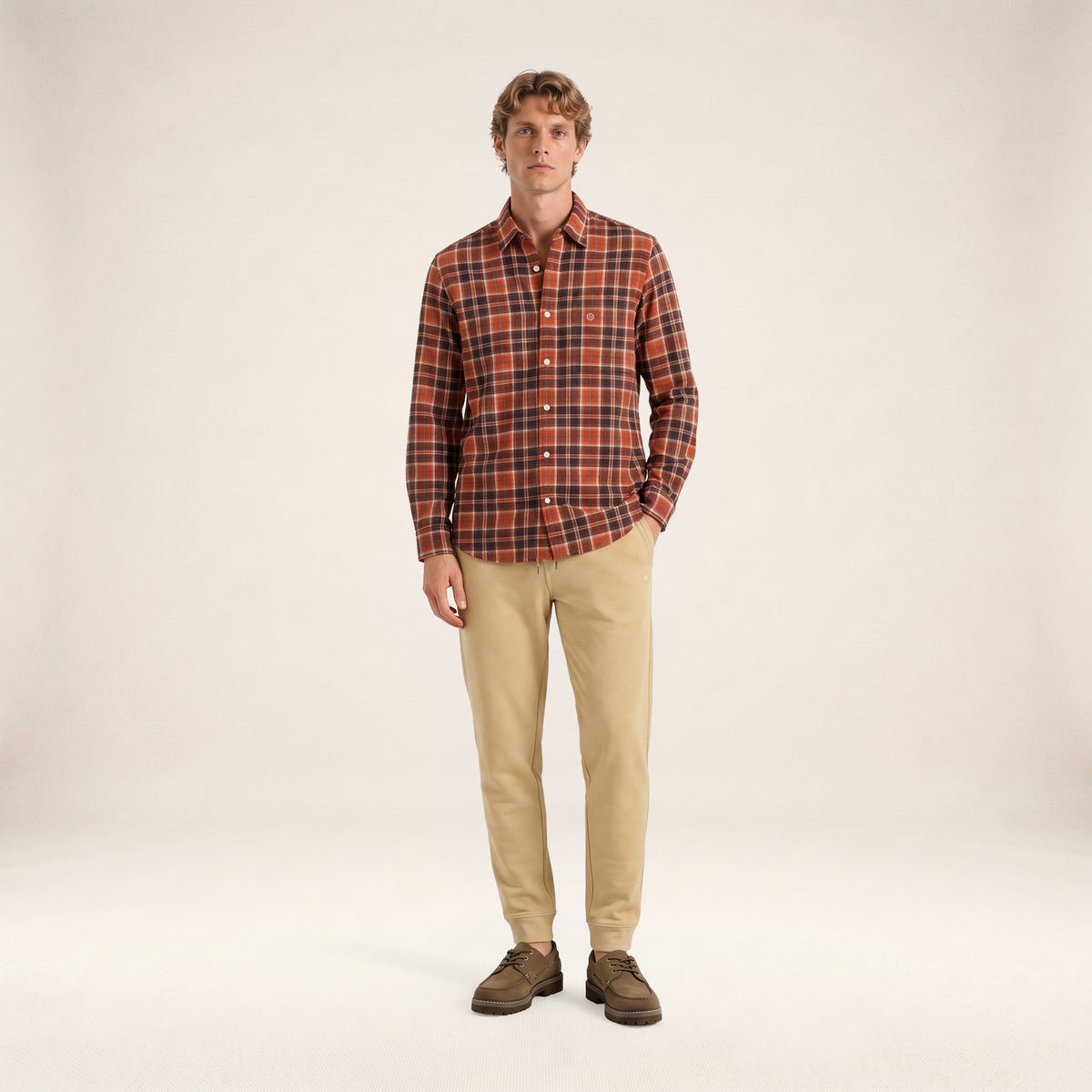 Chemise manches longues coton carreaux rouge medoc