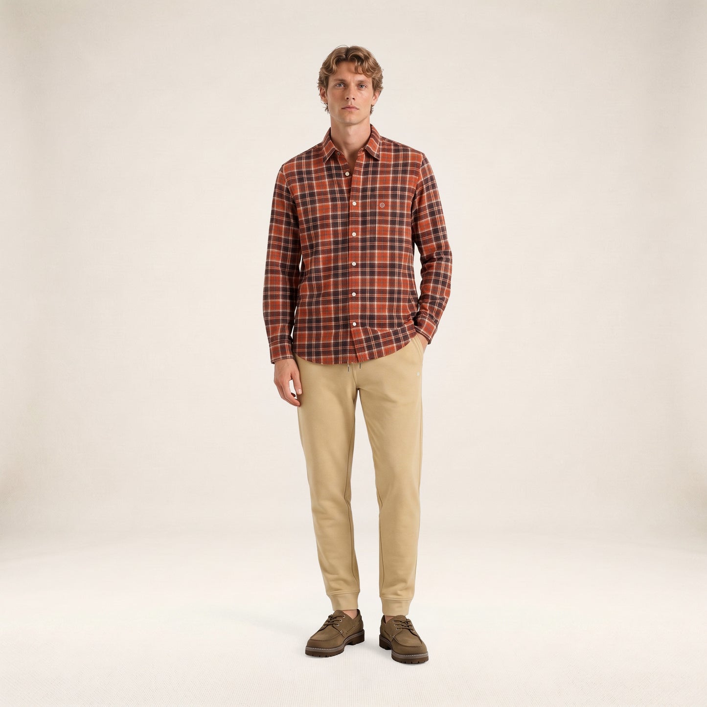 Chemise manches longues coton carreaux rouge medoc