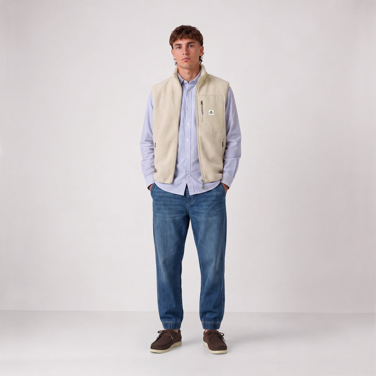 Ivory-White Sleeveless Fleece Jacket, Montreal SBPLAY