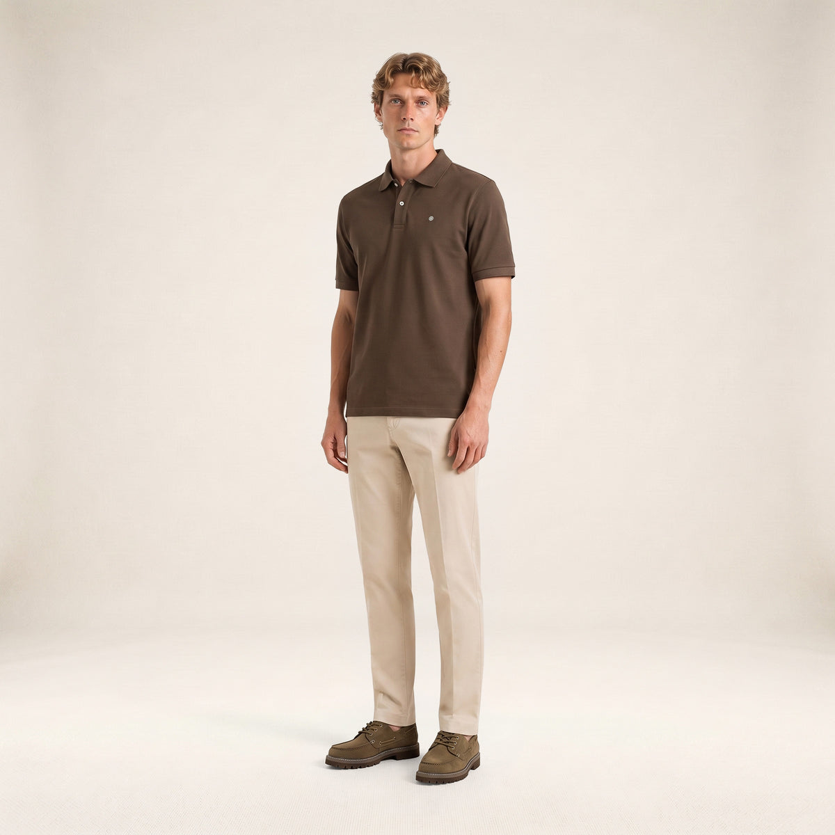 Polo piqué Lucas manches courtes en coton marron brownie