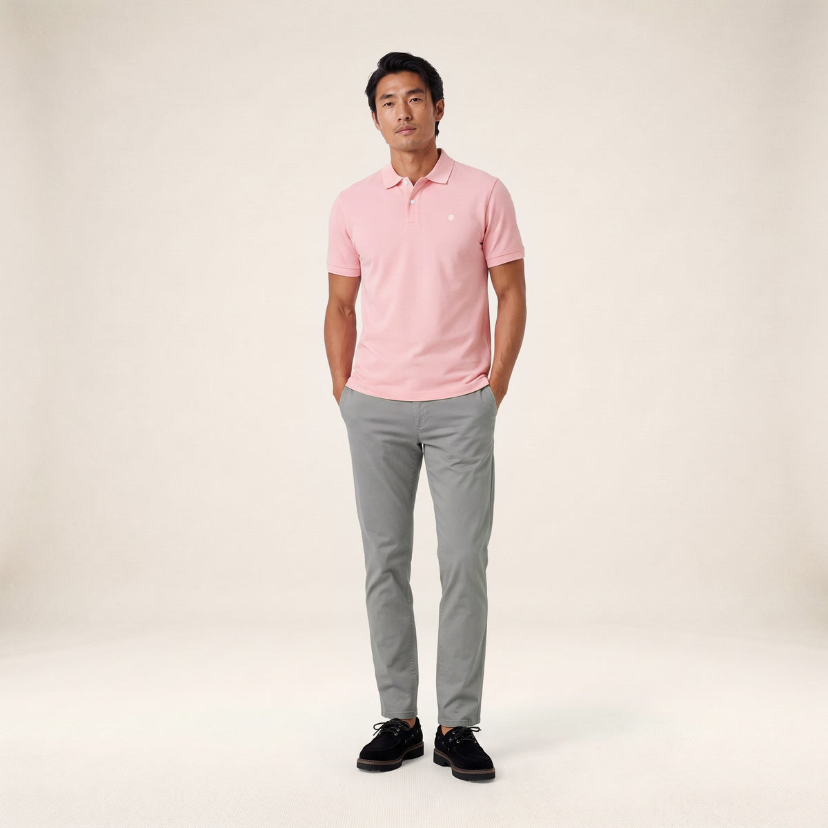 Polo piqué Lucas manches courtes en coton rose pivoine