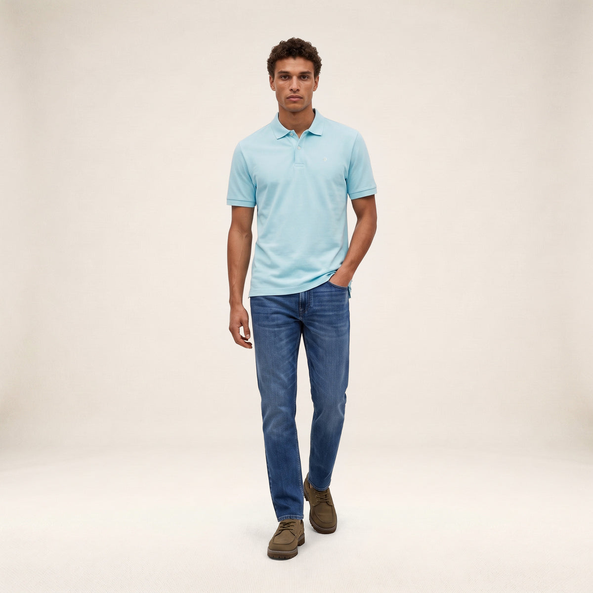 Polo piqué Lucas manches courtes en coton bleu brise