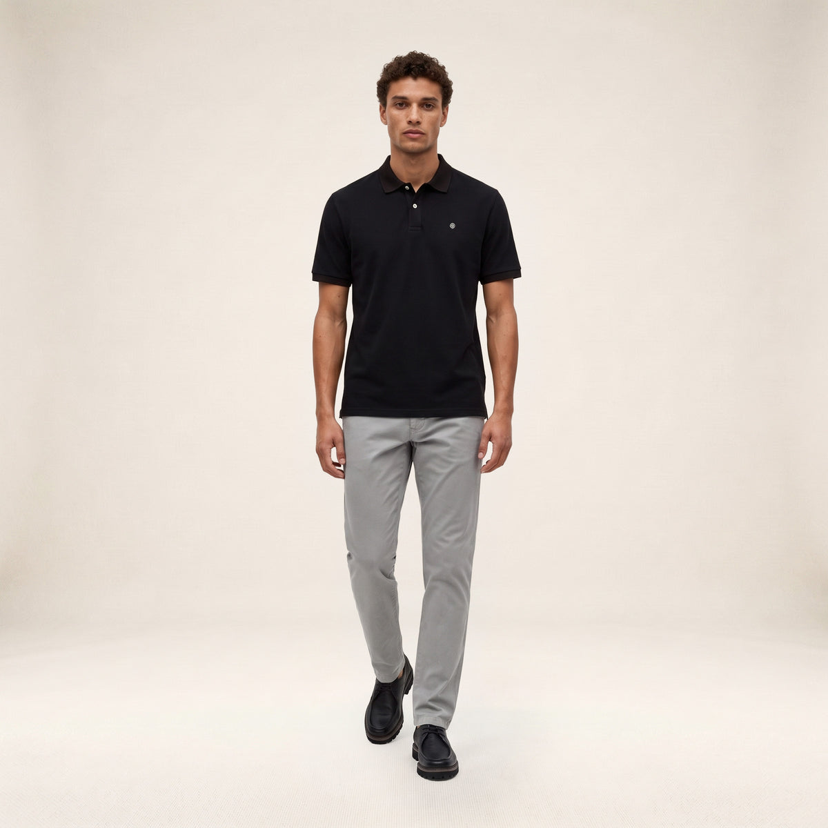 Polo piqué Lucas manches courtes en coton noir