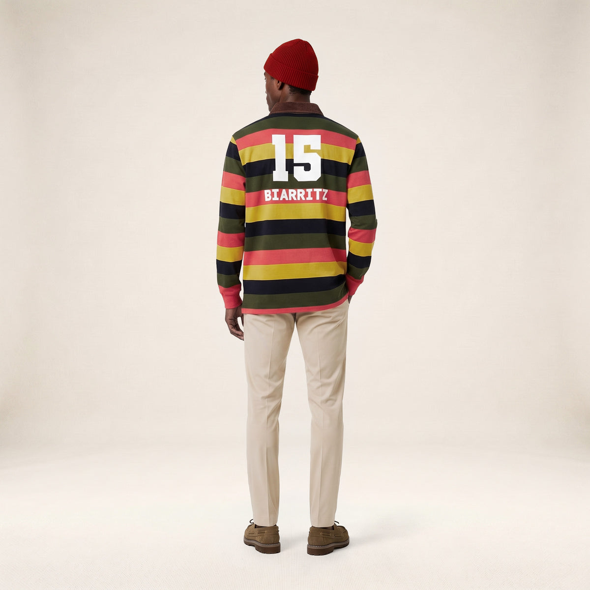 Polo de rugby manches longues en coton col velours print dos multicolore